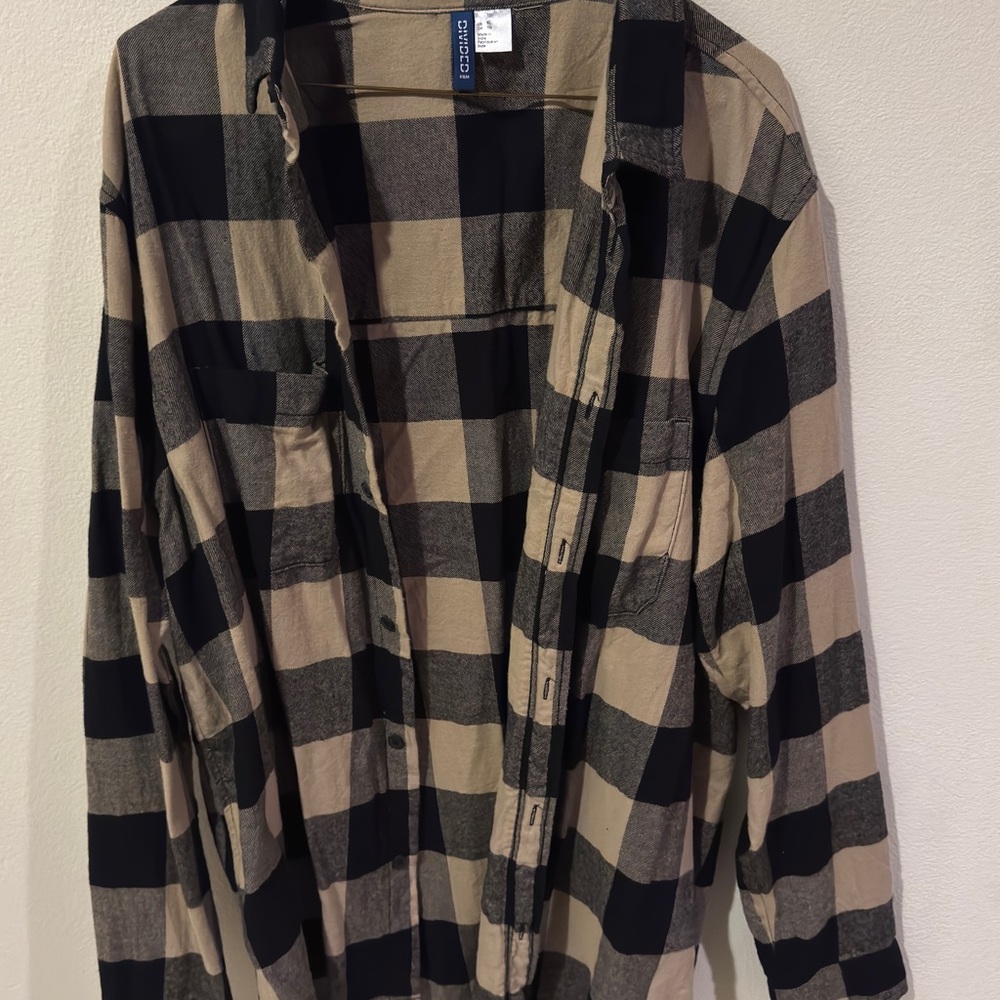Black and Tan Plaid Button Up